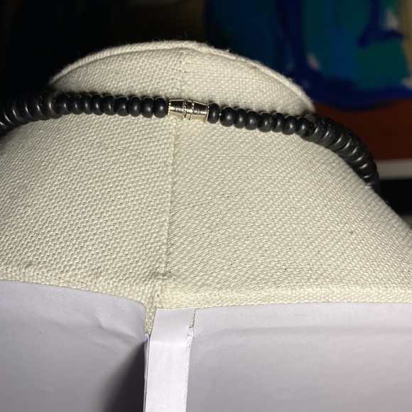 Interesting wood bead necklace mosaic style front bead - Picture 4 of 4